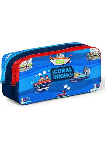 High Iki Bölmeli Erkek Çocuk Mavi Gemiler Kalem Çantası Kalemlik