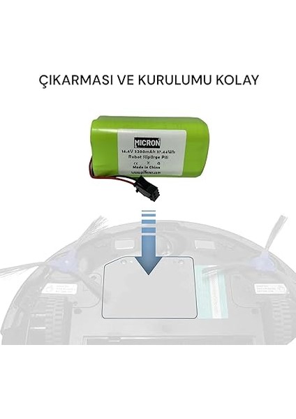 14.4V 3200MAH Robot Süpürgeler Için Uyumlu Pil (Batarya) Yüksek Kapasite Yüksek Performans, 1.5 Kata Kadar Uzun Kullanım modelleri