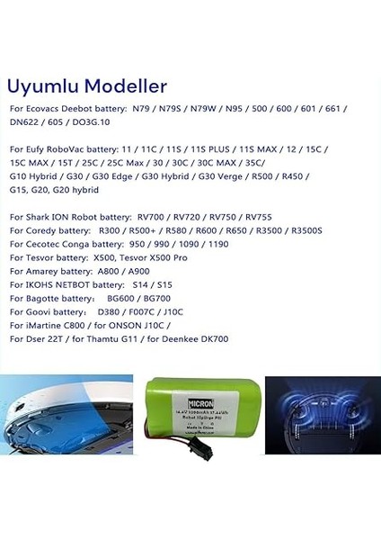 14.4V 3200MAH Robot Süpürgeler Için Uyumlu Pil (Batarya) Yüksek Kapasite Yüksek Performans, 1.5 Kata Kadar Uzun Kullanım indirimleri