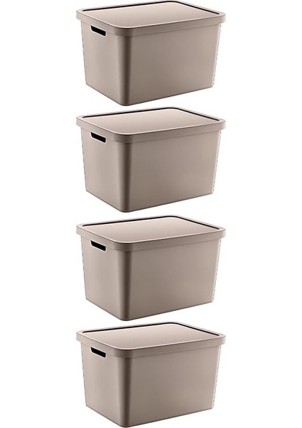4'lü Set Stafi Çok Amaçlı Kapaklı Kutu Terra 18 Lt - Bej, Çok Amaçlı Kapaklı Kutu, Ev-Ofis-Depo Için, Kapaklı Saklama Kutusu fiyatları