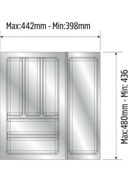 Mutfak Çekmece Içi Düzenleyici, Kaşıklık 44CM x 48CM Yanlar ve Boydan 4cm Kesilebilir, Antrasit modelleri