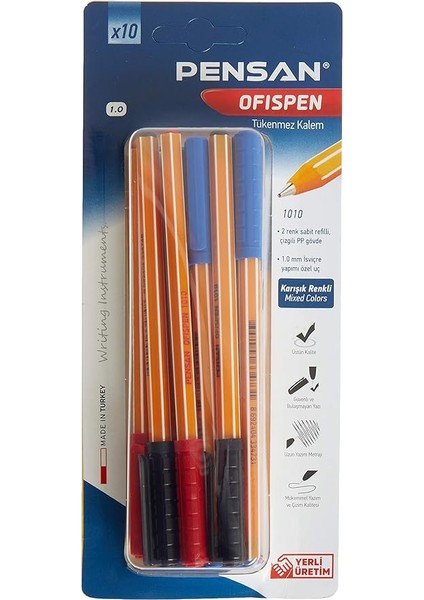 PE01010TKKRMT10 1010 Tükenmez Kalem, 10 Lu Blister 1 Mm,çok_renkli