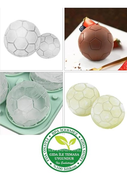 Chef Silikon Futbol Topu Büyük Boy 4 Bölmeli Buz Kalıbı, Kapaklı, Yeşil modelleri