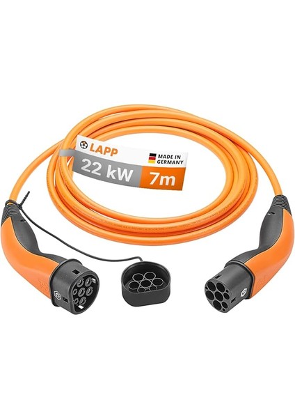 Elektrikli Araç 22 Kw, 32A, Üç Fazlı, Mod3, 7m Tip2 Şarj Kablosu - Tüm Araçlarla Uyumlu