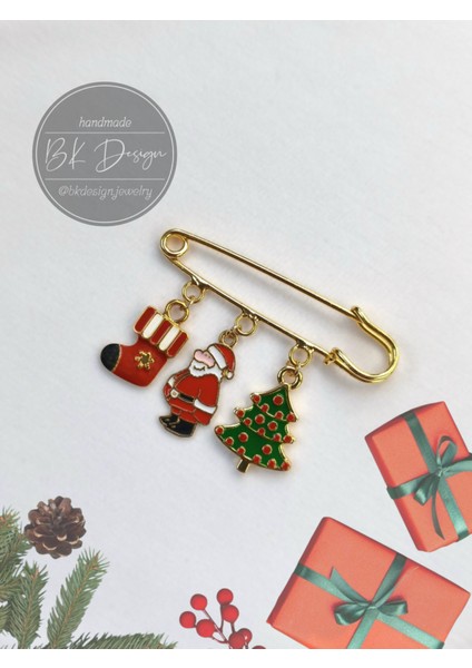 Noel Yeni Yıl Yılbaşı Temalı Broş Yaka Iğnesi Iskoç Iğnesi