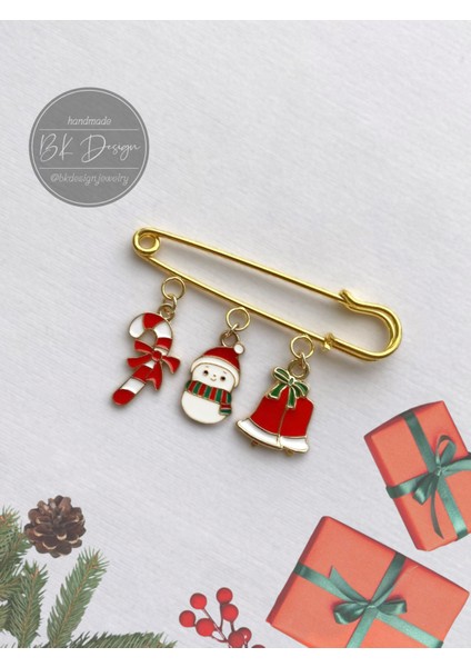 Noel Yeni Yıl Yılbaşı Temalı Broş Yaka Iğnesi Iskoç Iğnesi