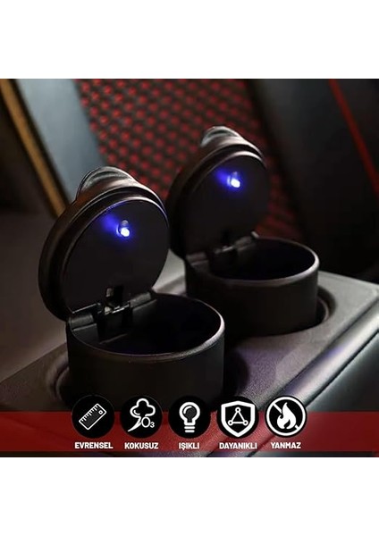 LED Işıklı Araç Küllüğü Kendiliğinden Sönen Mini Araba Çöp Kutusu Araba Ev Ofis ve Seyahat Için Dumansız Silindir Araba Küllüğü Su Geçirmez Koku Sızdırmaz Yıkanabilir Siyah Mat Kül Tablası fiyatları