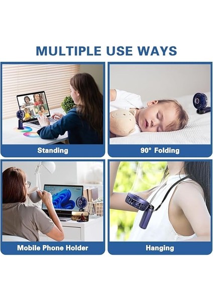 Taşınabilir El Vantilatörü, USB Şarj Edilebilir Kişisel Fan, 4800MAH, 90° Katlanabilir Mini Masa Fanı, LED Dijital Ekranlı 5 Hız Çok Fonksiyonlu Fan Dış Mekan Iç Mekan Için (Mavi) indirimleri