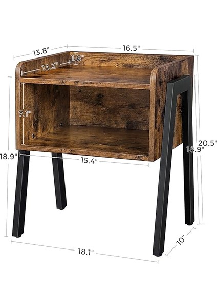 Komodin, Komodin, Yan Sehpa, Açık Bölmeli Istiflenebilir Komodin, Rustik Ahşap Görünüm, Vurgulu Mobilya, Metal Ayaklar, Sağlam, Endüstriyel Tasarım, Vintage Kahverengi-Siyah LET54X modelleri