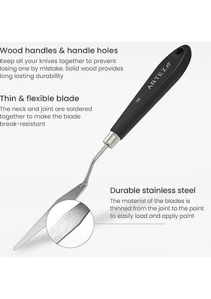 Palet Bıçakları 8'li Paket, Boyutlar No. 1, 25, 7, 15, 39, 23, 17, 21, Dayanıklı Paslanmaz Çelik Bıçak ve Kırılmaya Dayanıklı Ahşap Sap, Yağlı Boya ve Akrilik Boyama Için Sanat Malzemeleri modelleri