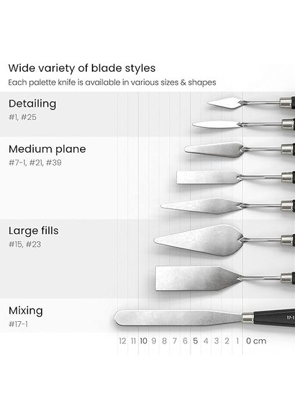 Palet Bıçakları 8'li Paket, Boyutlar No. 1, 25, 7, 15, 39, 23, 17, 21, Dayanıklı Paslanmaz Çelik Bıçak ve Kırılmaya Dayanıklı Ahşap Sap, Yağlı Boya ve Akrilik Boyama Için Sanat Malzemeleri fırsatları