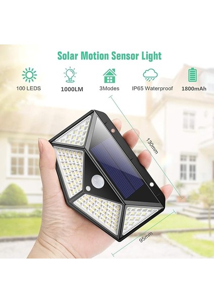 2 Adet Solar Bahçe Aydınlatması – 100 LED Süper Parlak | Güneş Enerjili, 3 Modlu, IP65 Su Geçirmez, Hareket Sensörlü, 270° Geniş Açı, 2200 Mah Batarya modelleri