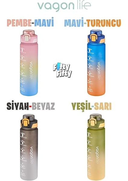 1 Litre Çift Renk Motivasyon Su Matarası Çift Kullanım Pipetli ve Rahat Içim Sticker Hediyeli fırsatları