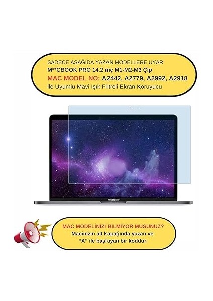 MacBook Pro 14.2 Inç Ekran Koruyucu Anti Blue Ray – Mavi Işık Filtresi Çizilmez Film, A2442 A2779 A2992 A2918 A3112 A3401 A3185 ile Uyumlu M1 M2 M3 M4 Şeffaf fiyatları