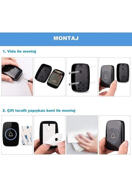 Kablosuz Kapı Zili Ledli Uzaktan Kumandalı Işıklı Kapı Zili Yüksek Sesli 300MT Uzun Mesafeli - 1 Buton + 1 Zil modelleri