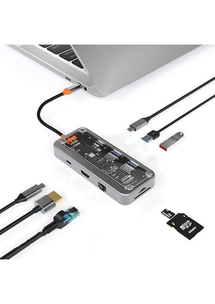 Çoklayıcı Adaptör 8 In 1 USB C Type-C To USB A, USB C Macbook Uyumlu Çevirici Adaptör Çok Portlu Çoklayıcı 8in1 USB Hub ZR663