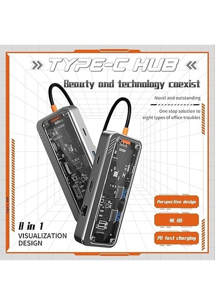 Çoklayıcı Adaptör 8 In 1 USB C Type-C To USB A, USB C Macbook Uyumlu Çevirici Adaptör Çok Portlu Çoklayıcı 8in1 USB Hub ZR663 modelleri