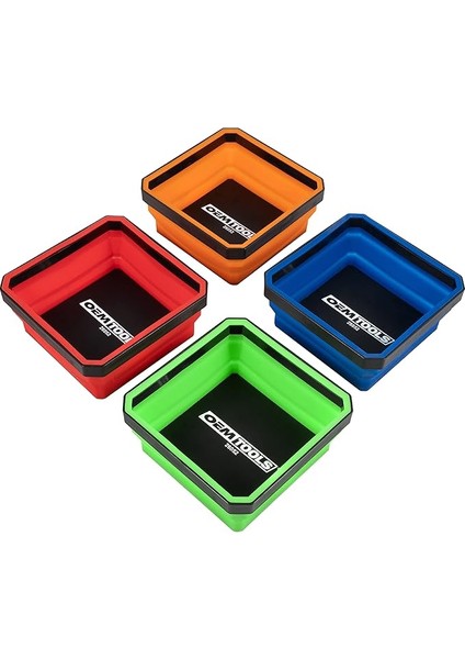 26052 Mıknatıslı Katlanabilir Tepsi, 4'lü Paket Katlanabilir Kase Seti, Küçük Parçalar ve Aletler Için, Silikon Tepsi, Kırmızı, Mavi, Turuncu ve Yeşil Mıknatıslı Alet Tepsisi Seti