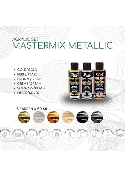 Mastermix Akrilik Boya 60 cc 6 Lı Metalik Renkler fiyatları