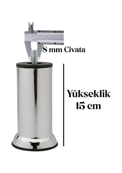 Adet Mobilya Kanepe 15 cm Baza Koltuk Destek Ayağı M8 Civata Ince Diş Krom Ayak Yükseltici modelleri