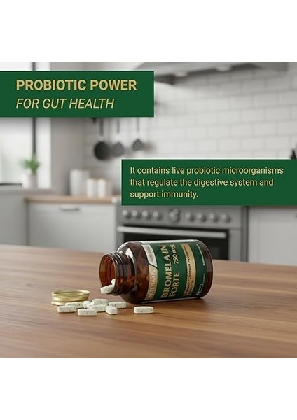 Bromelain Forte – 750 Mg Bromelain, Yeşil Çay Ekstresi, Krom ve Probiyotik Içeren Sindirim ve Bağışıklık Destek Tableti – 60 Tablet – Alerjen Içermez modelleri
