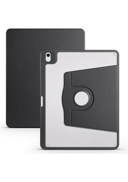 iPad Air 13 2025 M3 Kılıf Silikon Kapaklı Stand Olabilen Kamera Lens Korumalı Kalem Bölmeli Kapak Siyah