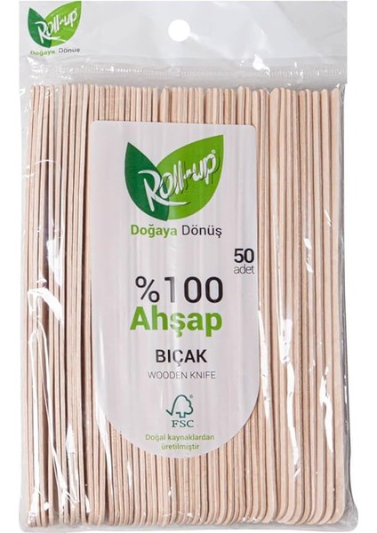 Doğaya Dönüş Ekolojik Doğal Doğa DOSTU%100 Ahşap Bıçak - 16 Cm. - 50'li Paket