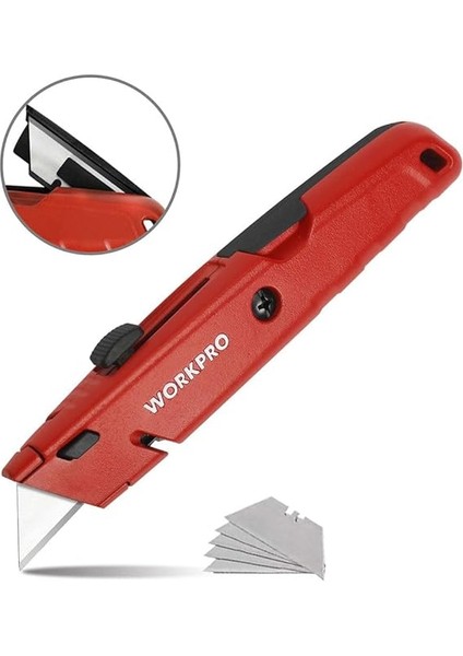WP213009 Ağır Hizmet Alüminyum Gövde Geri Çekilebilir Rötuş Maket Bıçağı + 5 Adet Yedek Bıçak fırsatları