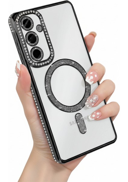 Samsung Galaxy A56 Uyumlu Kılıf Simli Magsafe Şarj Destekli Kamera Lens Korumalı Parıltılı Şık Kapak