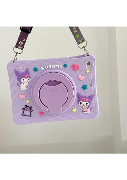 Standlı Askılı Karakterli Kuromi Çocuk Kılıfı -Açık Lila Açık Lila Samsung Galaxy Tab A9 8.7 Inç ile Uyumlu