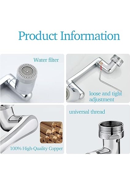 Döner Musluk Başlığı, Evrensel 1080° Dönebilen Filtre Musluk Uzatması, 2 Su Çıkış Desenli, Mutfak Banyo Armatürleri Için, Montaj Aksesuarlı (Model 2.0) fırsatları