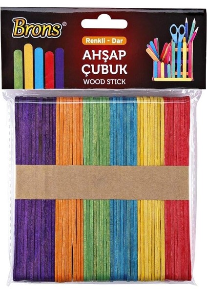 Kırtasiye Ahşap Geniş Renkli Dil Çubuğu Abeslang 50LI Paket