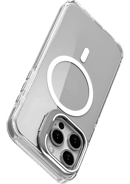 iPhone 13 Için Magsafe ile Uyumlu Luxo Serisi Yüksek Kalite Kılıf Ultra Şeffaf Görünüm ve Standlı Ergonomik Tasarım (Beyaz, 13)