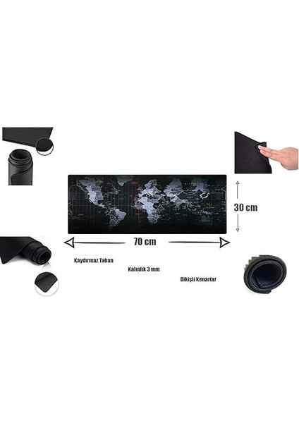 Dünya 1 Oyuncu Mouse Pad 70X30 cm Kaymaz Dikişli modelleri