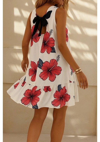 Kadın Sıfır Kol Sırttan Bağlamalı Fırfırlı Çiçek Süprem Elbise fiyatları