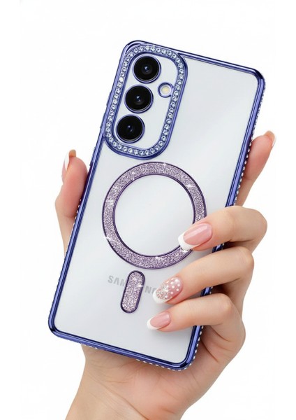 Samsung Galaxy A35 Uyumlu Kılıf Simli Magsafe Şarj Destekli Kamera Lens Korumalı Parıltılı Şık Kapak