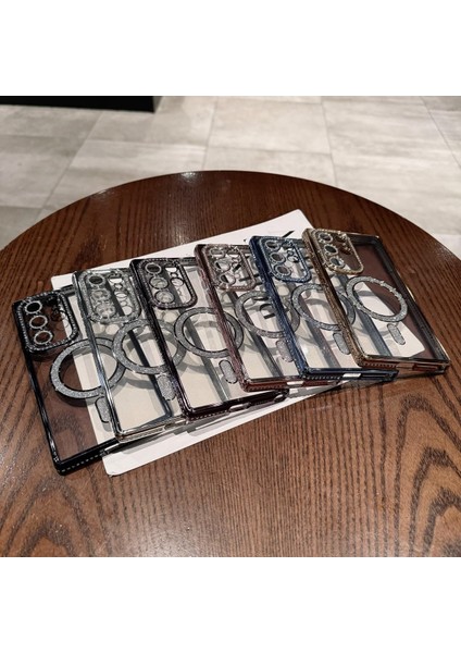 Samsung Galaxy A35 Uyumlu Kılıf Simli Magsafe Şarj Destekli Kamera Lens Korumalı Parıltılı Şık Kapak