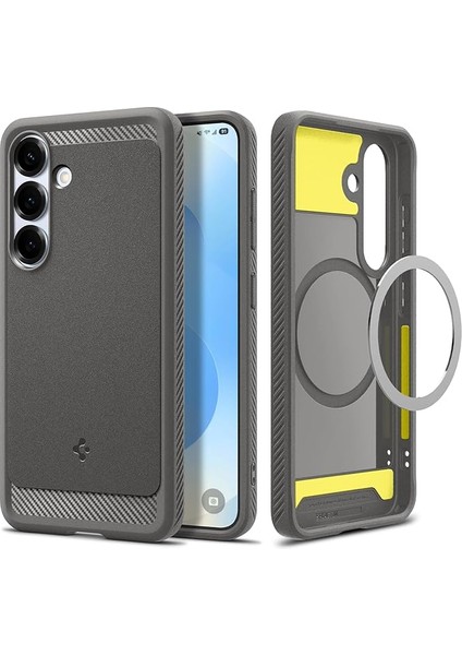 Galaxy S25 ile Uyumlu Ekstra Dayanıklı Kılıf Rugged Armor Hava Kanalı Teknolojisi Askeri Sınıf Koruma Magfit Özellikli Marble Gray Çift Katman Kapak - ACS08999