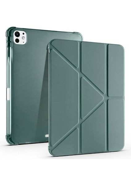 Pro 11 Inç M4 2024 Ile Uyumlu Kılıf Üçgen Katlanabilir Kalem Şarj Bölmeli Kılıf A2836 A2837 A3006 Haki