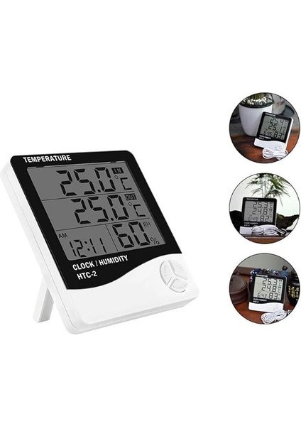 Dijital Termometre Saat Isı Sıcaklık Nem Ölçer Htc-2 fırsatları