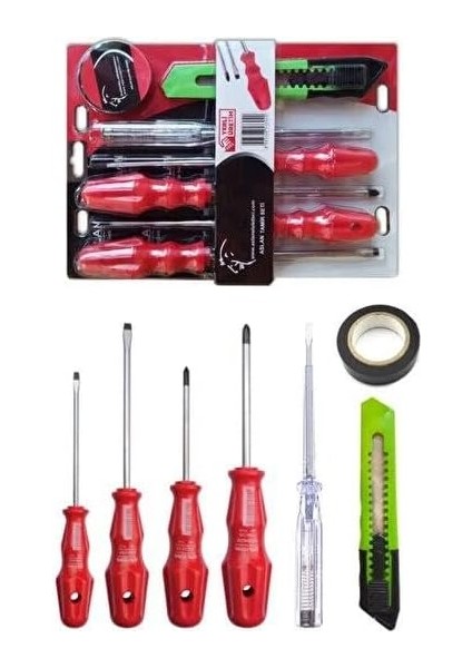 7 Parça Tamir Seti 4'lü Tornavida Seti + Kontrol Kalemi + Maket Bıçağı +Elektrik