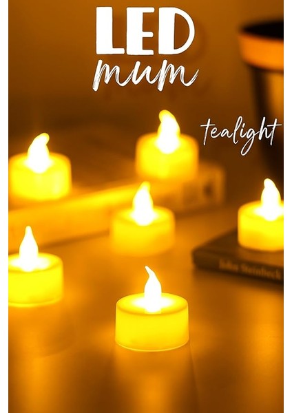 Adet LED Mum Tealight Mini Dumansız Pilli Alevli Dekoratif Yapay Mum Işıldak Beyaz 1036-2