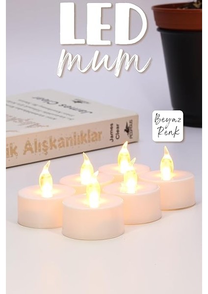 Adet LED Mum Tealight Mini Dumansız Pilli Alevli Dekoratif Yapay Mum Işıldak Beyaz 1036-2 fiyatları