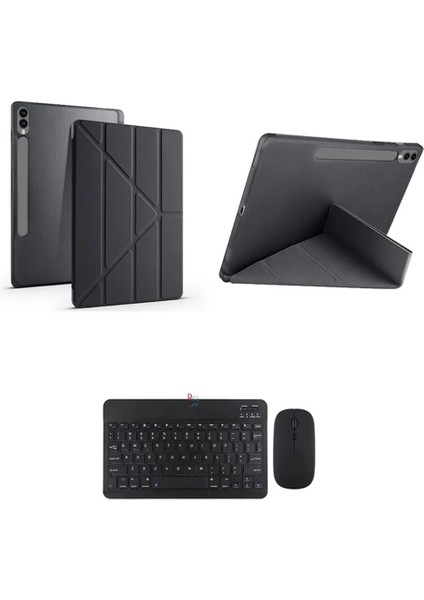 Teknoloji Samsung Galaxy Tab S10 Plus 12.4 Inç Ile Uyumlu Üçgen Standlı Kılıf ve Klavye Mouse 2 Li Set Siyah
