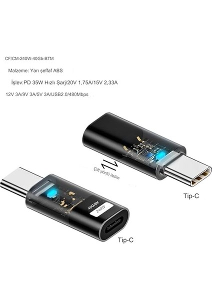 Type C To Type C Usb3.2 240W 40GBPS 8k Hızlı Şarj Veri ve Görüntü Aktarımı Çevirici Adaptör Otgst modelleri