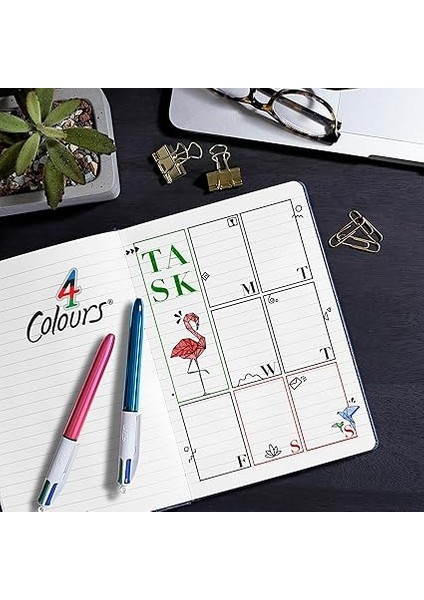 4 Colours Shine Pembe Gövde Tükenmez Kalem 12'li Kutu, 4 Renk (Mavi, Siyah,yeşil ve Kırmızı), 1.0 Mm. Uç indirimleri