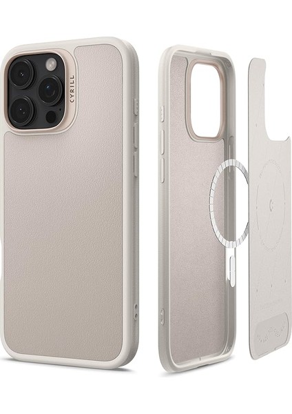 Ciel By Cyrıll iPhone 16 Pro Max ile Uyumlu Magsafe Kılıf Kajuk Mag Hava Kanalı Teknolojisi Askeri Sınıf Koruma Cream Vegan Deri Kapak - ACS08396