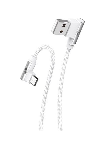 K592 Safe Micro USB 90 Derece Data/şarj Kablosu 3A 1.5mt Beyaz