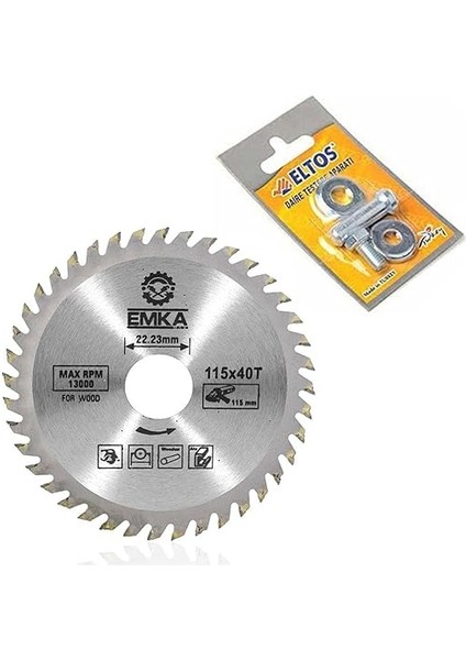2'li Set Emka Daire Testere Bıçağı Ahşap Kesme Testeresi 115 mm 40 Diş + Matkap Aparatı