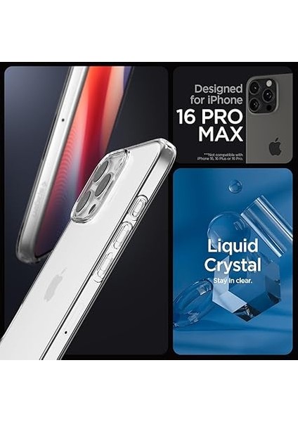 iPhone 16 Pro Max ile Uyumlu Ince Kılıf Liquid Crystal Sararma Karşıtı Duraclear Hava Kanalı Teknolojisi Askeri Sınıf Koruma Crystal Clear Şeffaf Kapak - ACS07984 fiyatları
